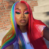 Rainbow Multi Colored Human Hair Wigs Unicorn Lace Front Wig